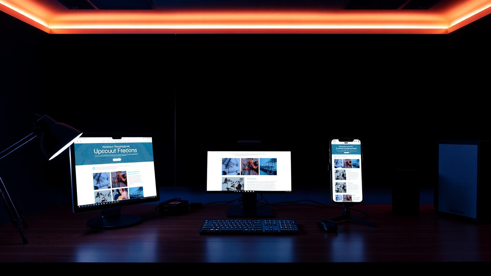 Site responsivo exibido em monitor e celular, representando o MinCLOUD Web